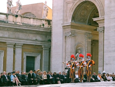 Swiss Guard trumpeters at St Peter's Basilica, 500th Anniversary of the Swiss Guard.0528DIT